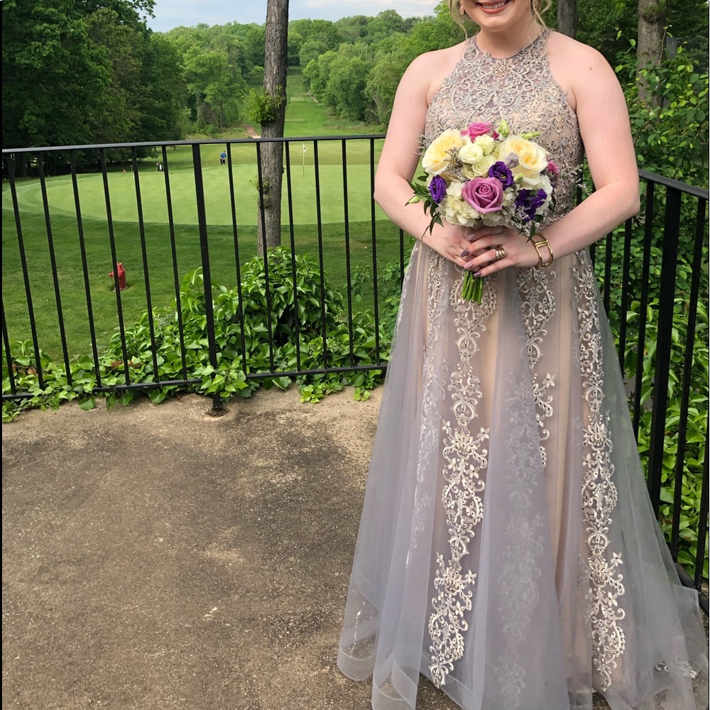 Size 6 prom dress.  Purple/lilac overlay with gems